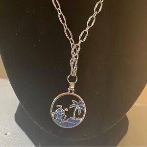 Silver and Blue Palm Tree Pendant Necklace